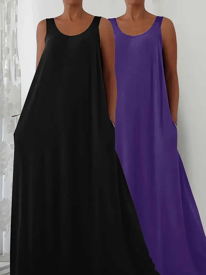 Plus Size A-Line Sleeveless Maxi Dresses
