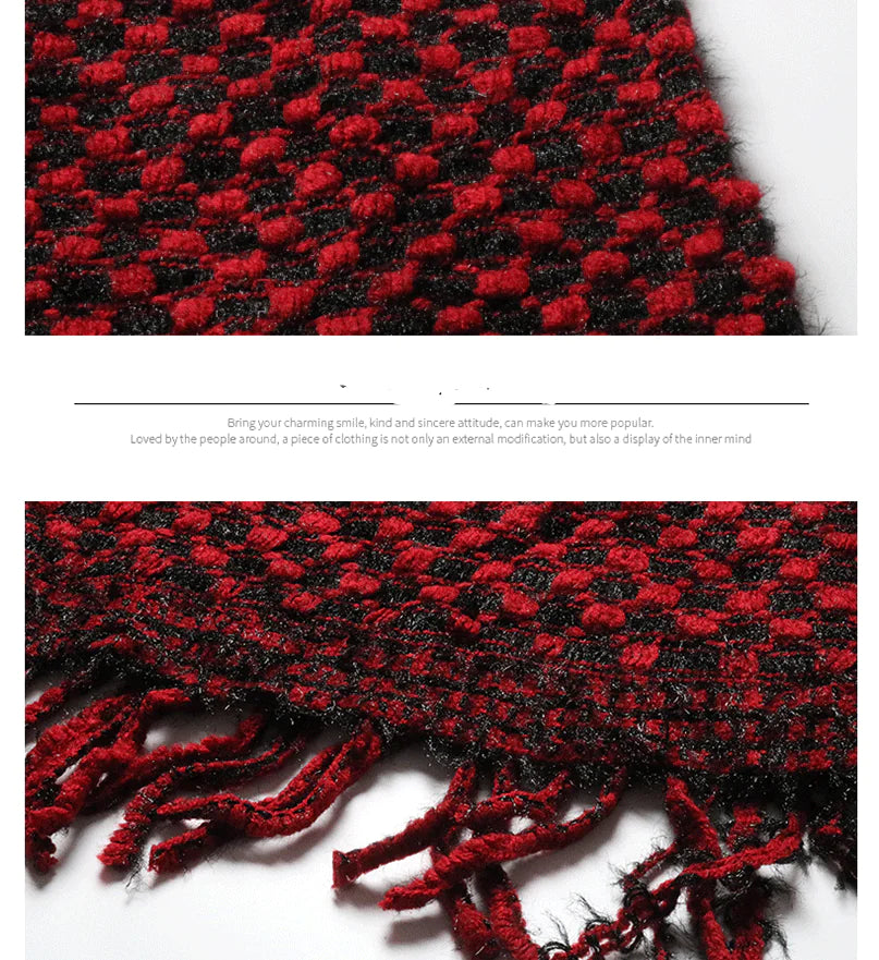 Fringed Houndstooth Poncho