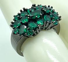 ANGOL Bohemian Emerald and Black Star Synthetic Zirconia Statement Ring