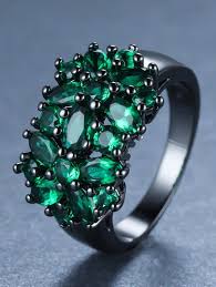 ANGOL Bohemian Emerald and Black Star Synthetic Zirconia Statement Ring