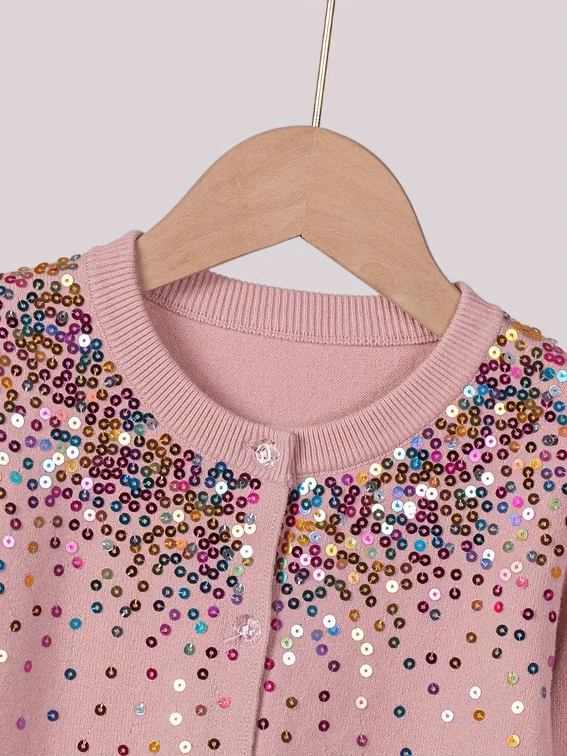 Girls' Sequined Round Neck Cardigans