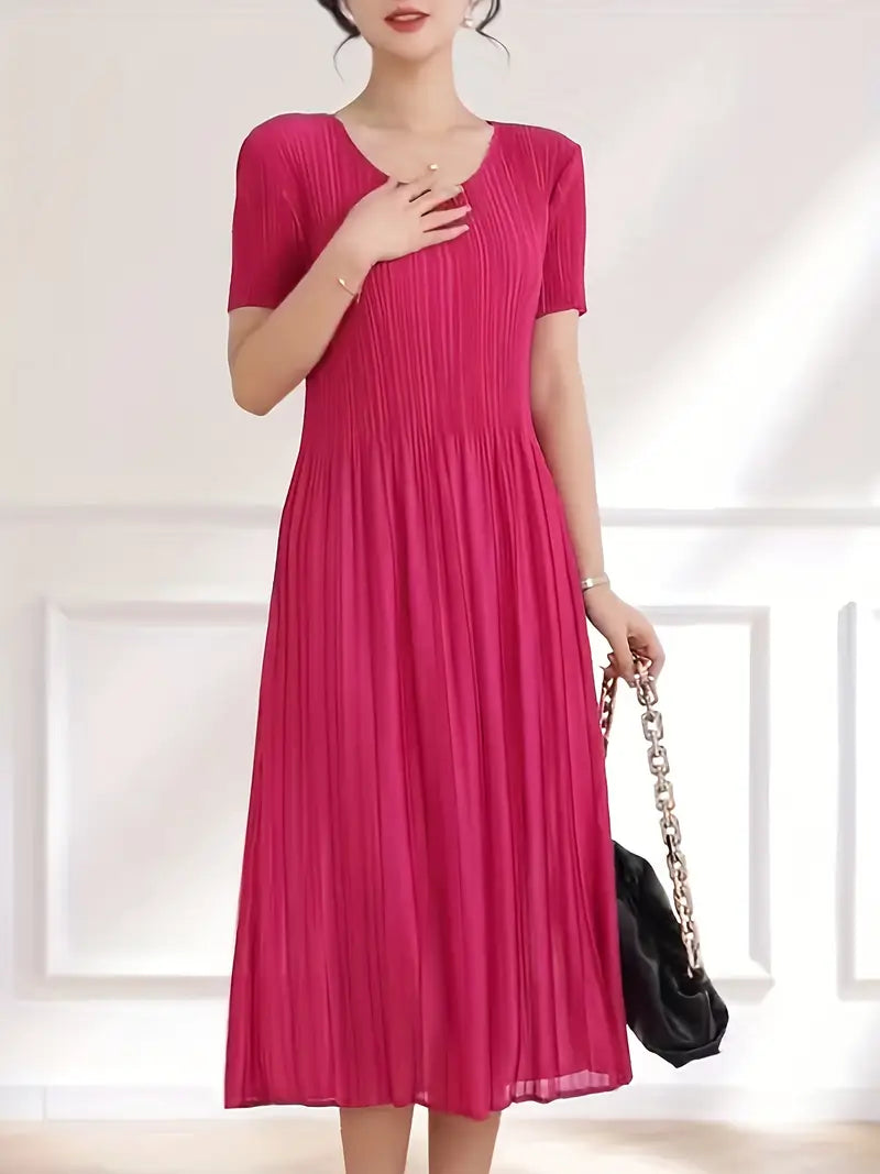 Classic Pleated Polyester Dress