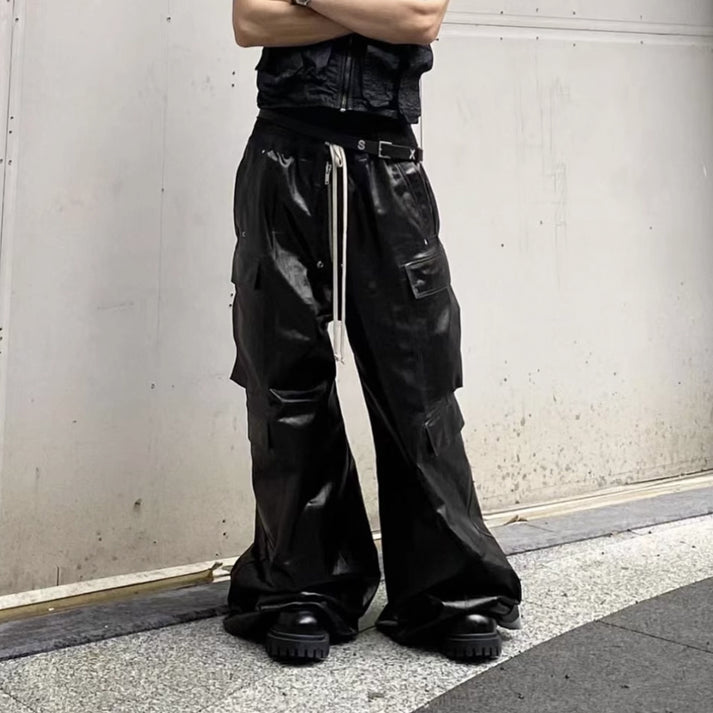 High Street Glossy Black Cargo Pants