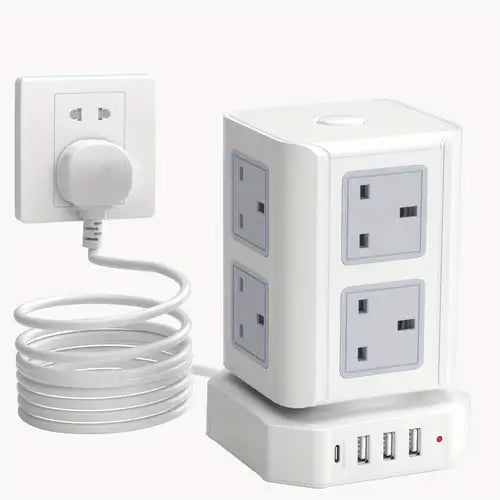 Surge Protector Power Strip Tower with 4 USB Ports