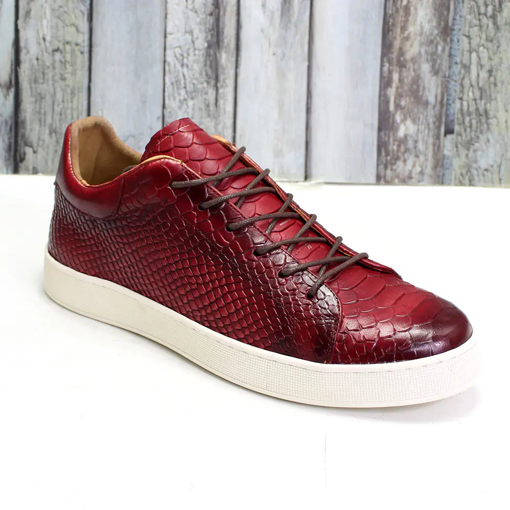 Derby Crocodile Embossed Flat Leather Sneakers