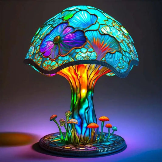 European Retro Stained-Glass Mushroom Lamps