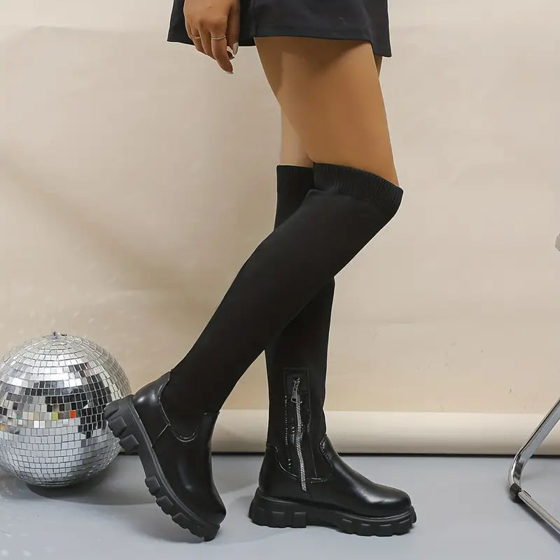 Platform Knitted Over-the-Knee Boots