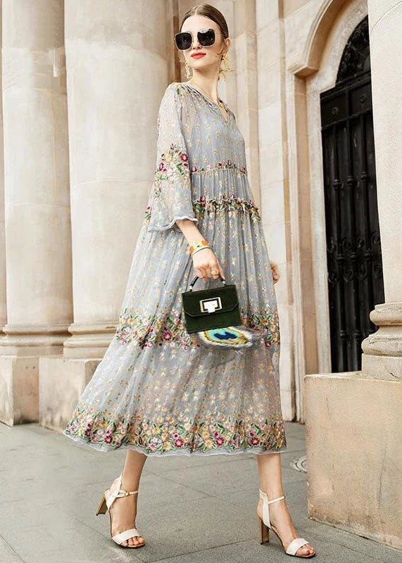 Boutique Embroidered Baby Doll Midi Dress