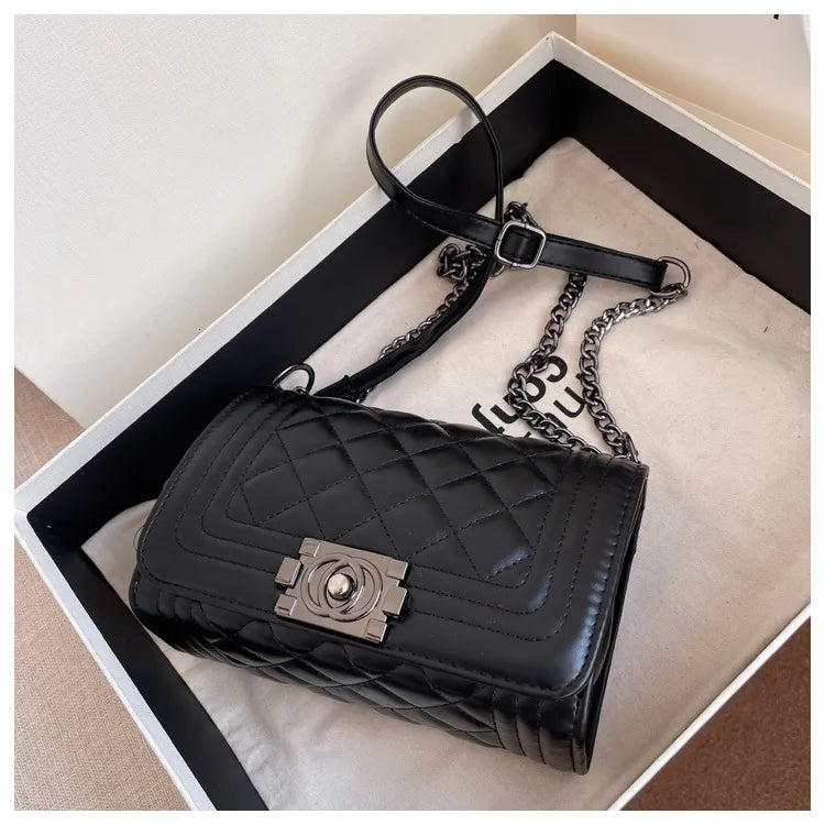 Chanel Style Quilted Chain Crossbody Bag