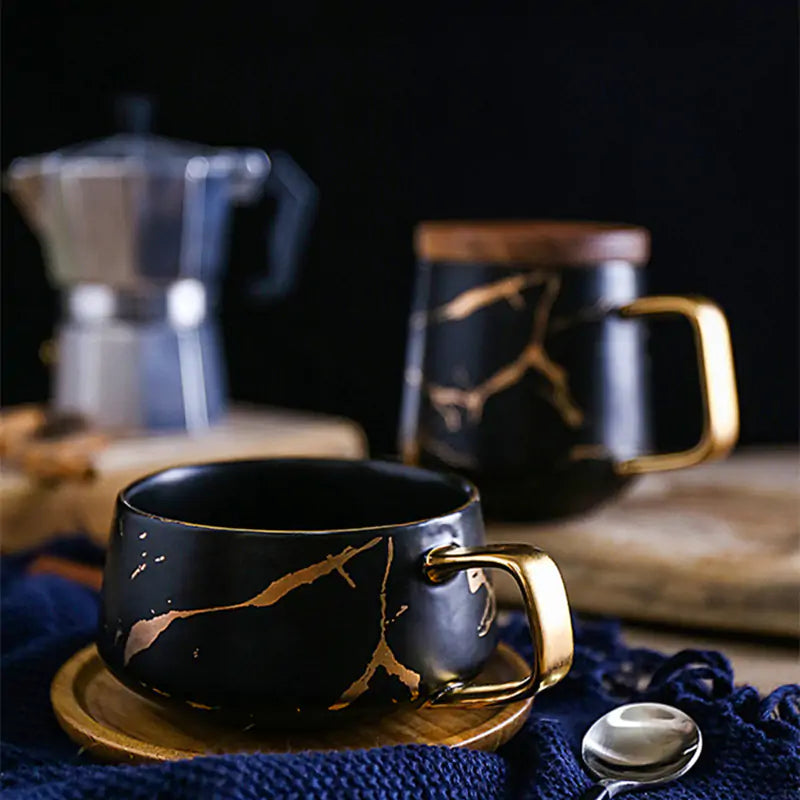 Gold Inlay Marble Coffee Mugs