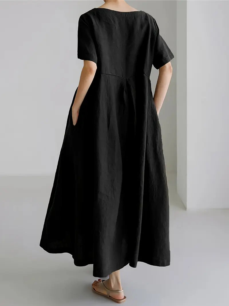 Plus Size Linen A-Line Maxi Dresses