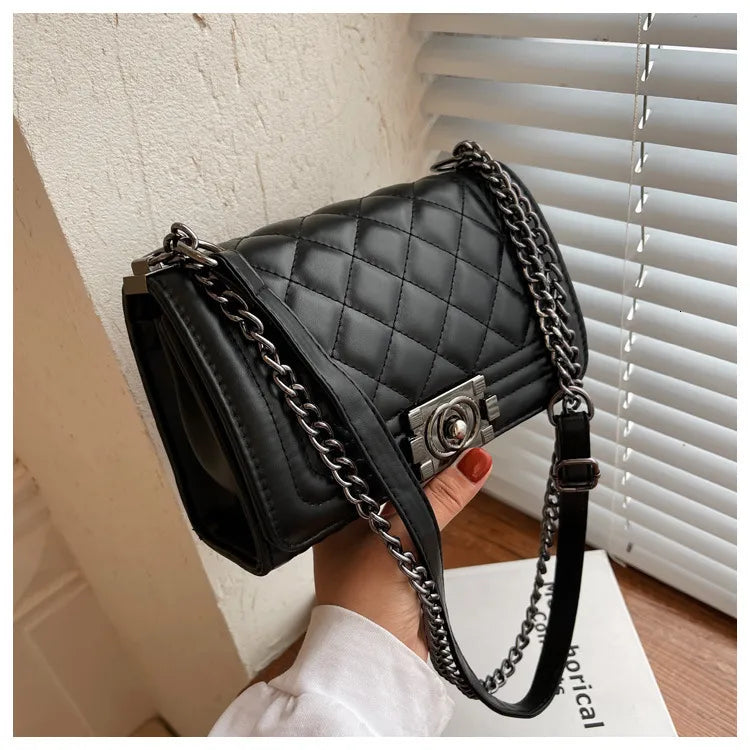 Chanel Style Quilted Chain Crossbody Bag