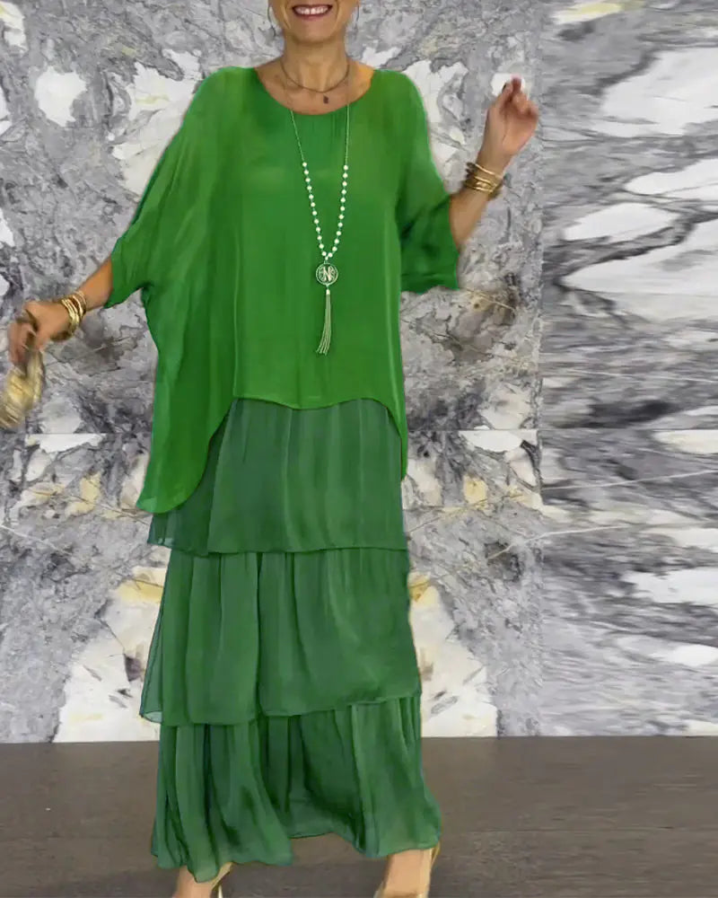 Zocania Layered Chiffon Batwing Maxi Dresses
