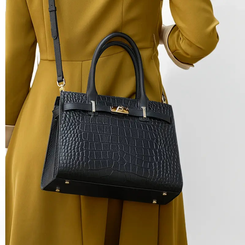 Birkin Inspired Genuine Leather Crocodile Handbag - Limited Edition