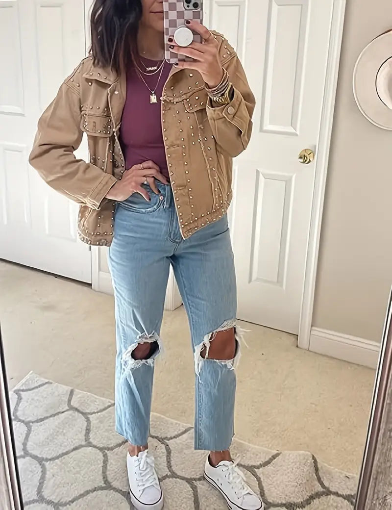Stylish Studded Stone Denim Jacket