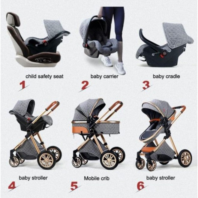 Stylish High View Lightweight 3 in 1 Pram and Strollers