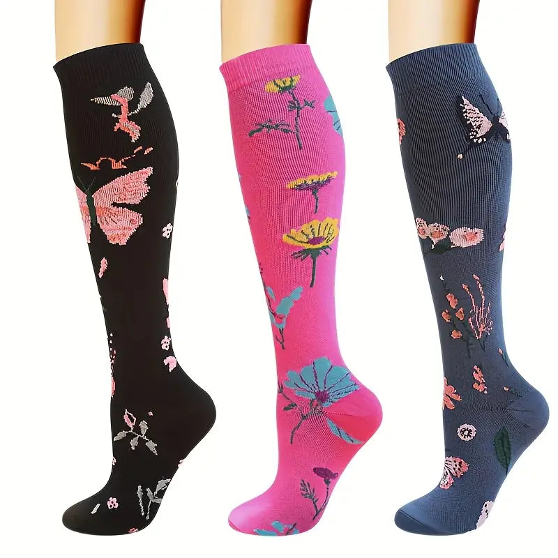 Breathable Knee High Floral Compression Socks