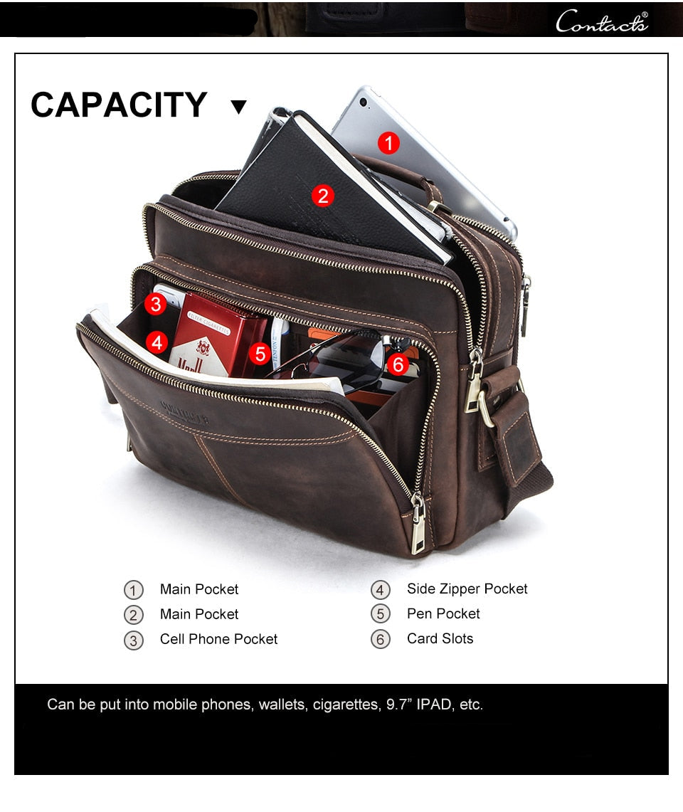 CONTACTS Multifunctional Crazy Horse Leather Bag