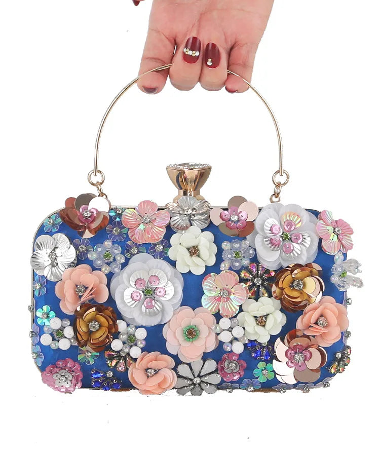 Embellished Floral Evening Clutch Bag