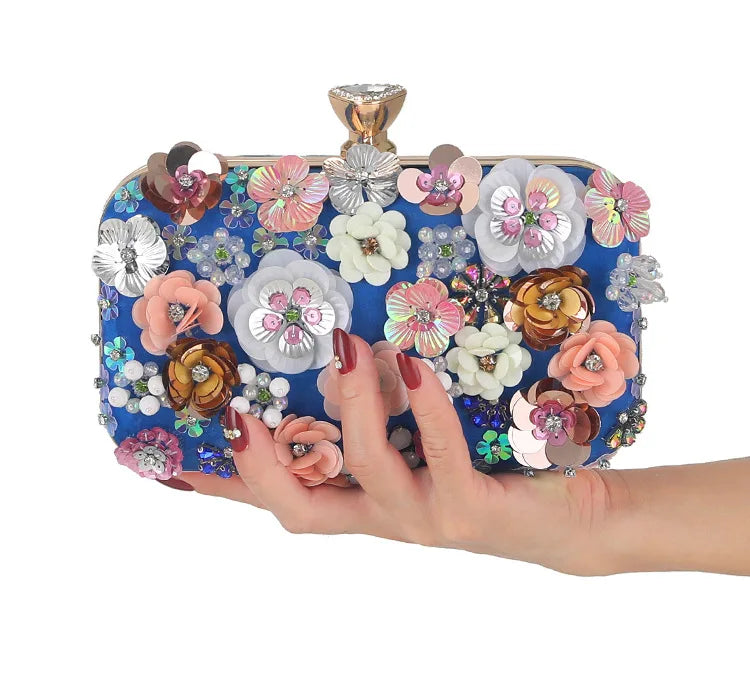 Embellished Floral Evening Clutch Bag