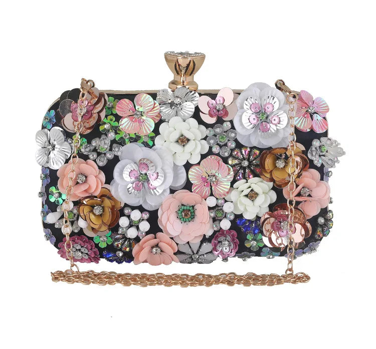 Embellished Floral Evening Clutch Bag