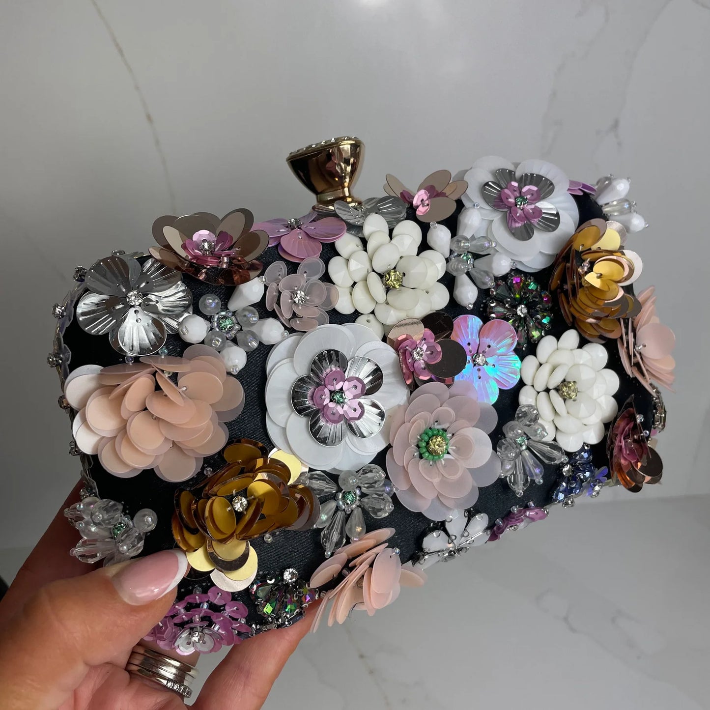 Embellished Floral Evening Clutch Bag