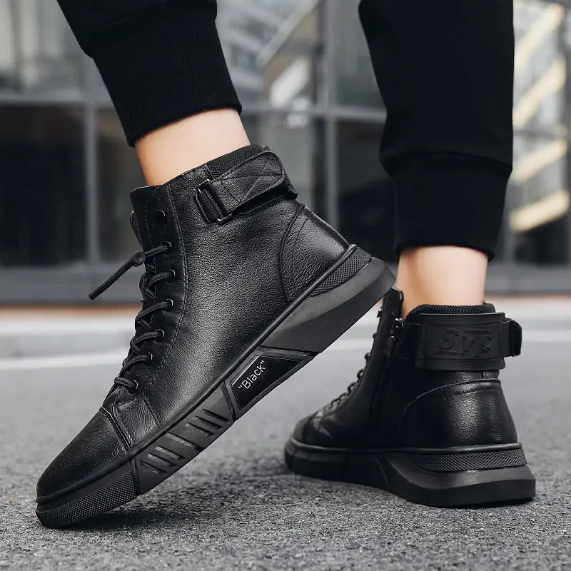 Black Volcan Martini Leather Platform Boots