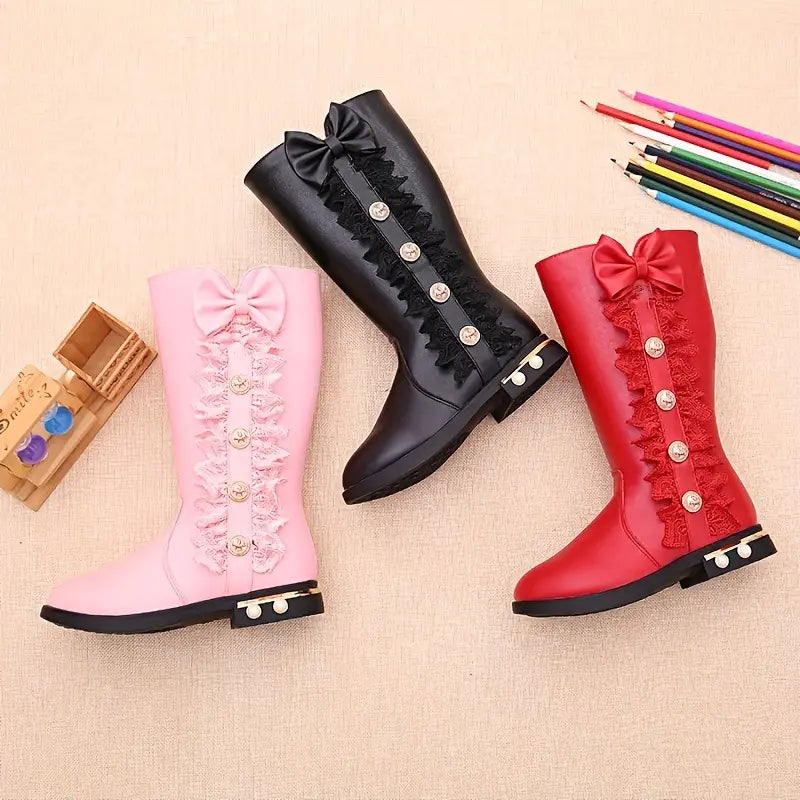 Girls High Top Bow Boots