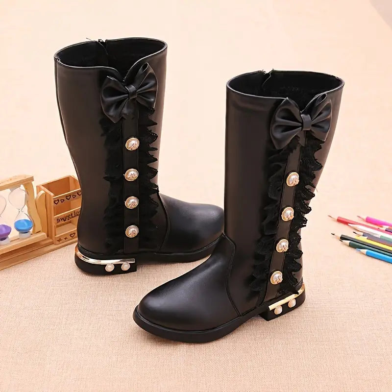 Girls High Top Bow Boots
