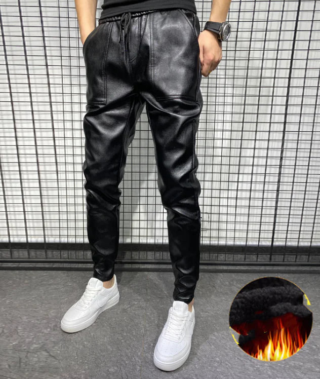 Fleece-lined Thick Windproof Leather Pants