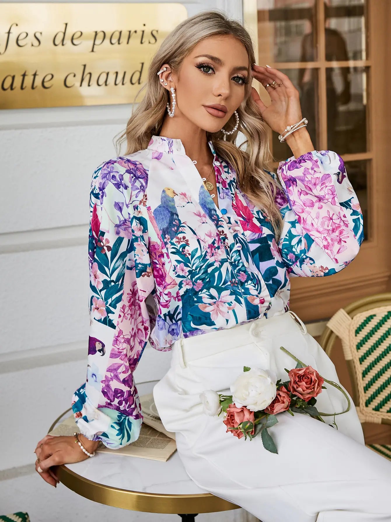Lantern Long Sleeve Floral Shirt