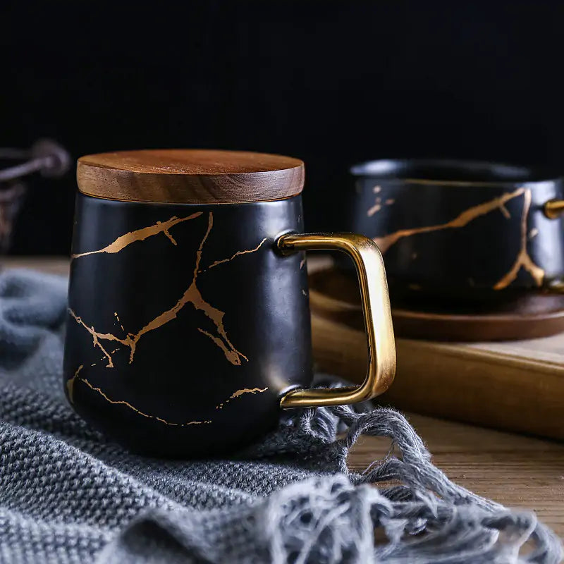 Gold Inlay Marble Coffee Mugs