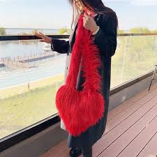 Plush Love Heart Fur Crossbody Bags