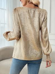 Champagne Gold Round-Neck Bell-Sleeve Top