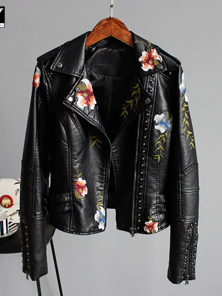 Floral Biker Leather Jacket
