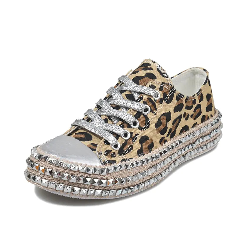 Leopard Print and Black Bling Canvas Shoes
