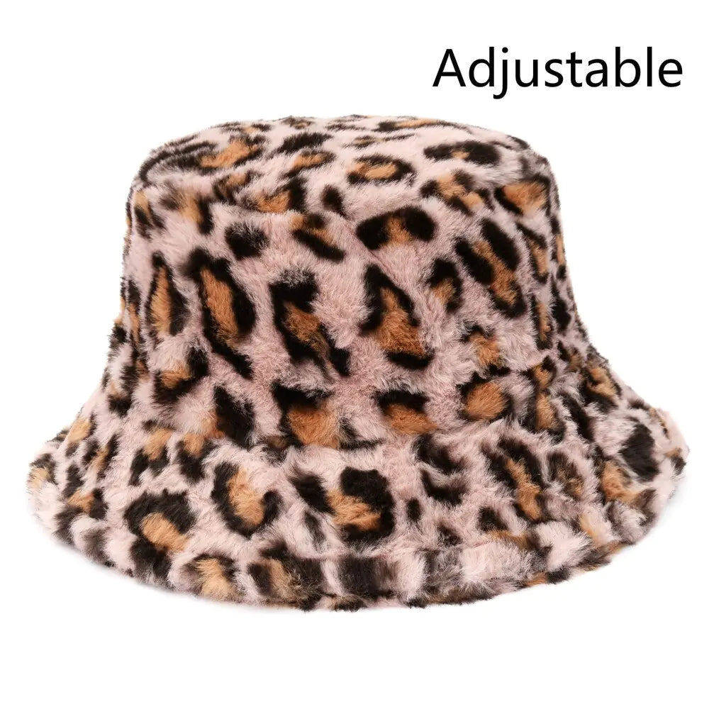 Winter Cow Leopard Faux Fur Bucket Hats
