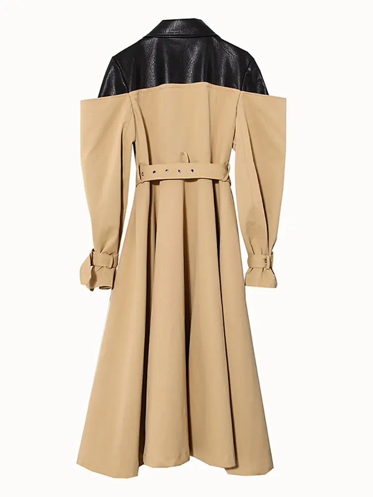 Contrast Vegan Leather Trench Coat