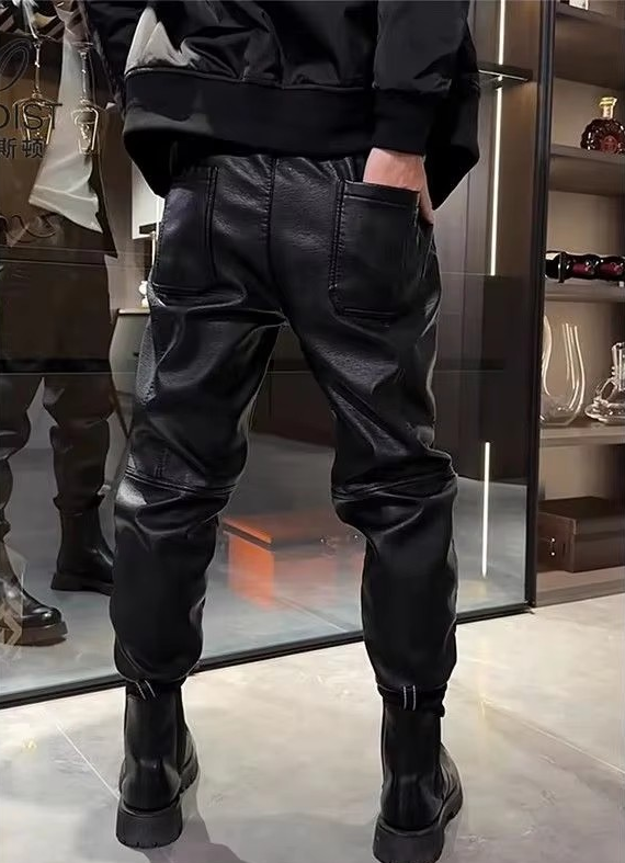 Fleece-lined Thick Windproof Leather Pants