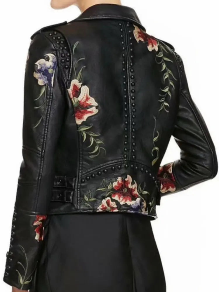 Floral Biker Leather Jacket