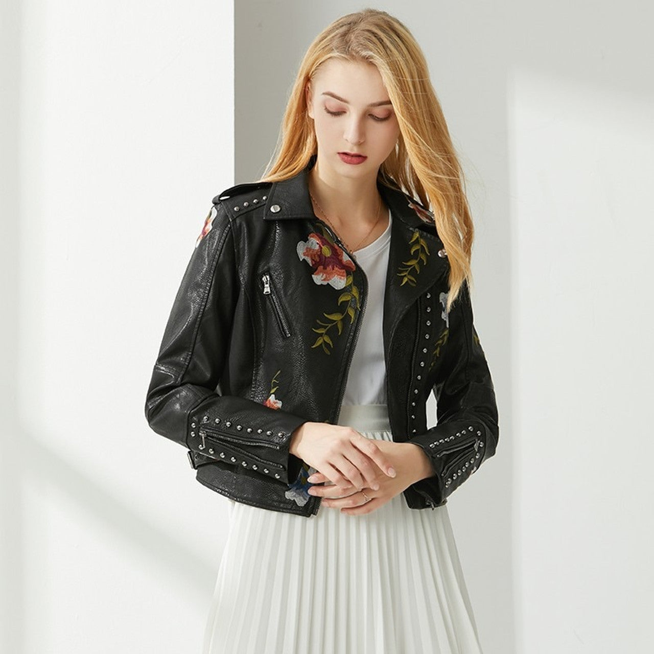 Floral Biker Leather Jacket