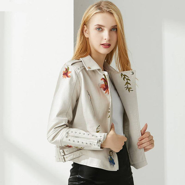 Floral Biker Leather Jacket
