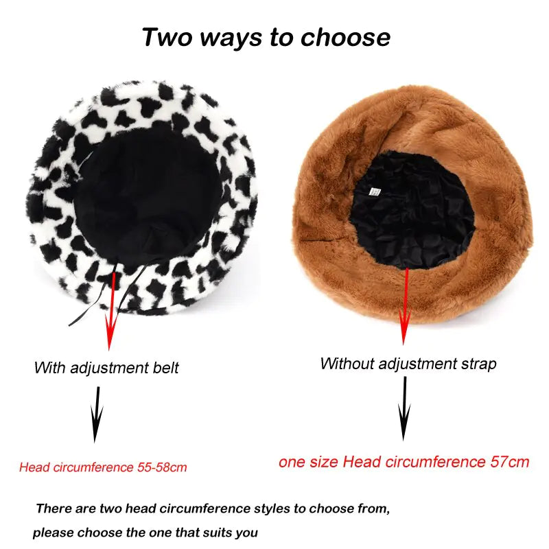 Winter Cow Leopard Faux Fur Bucket Hats