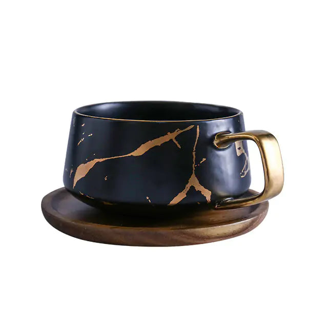 Gold Inlay Marble Coffee Mugs