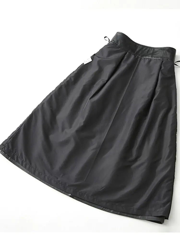 Lautaro Haining Genuine Leather A-Line Midi Skirt