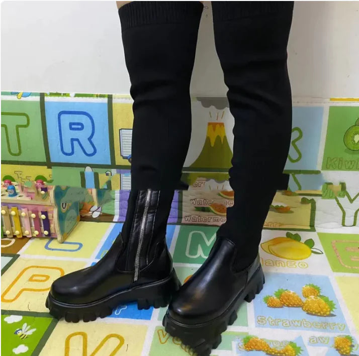 Platform Knitted Over-the-Knee Boots