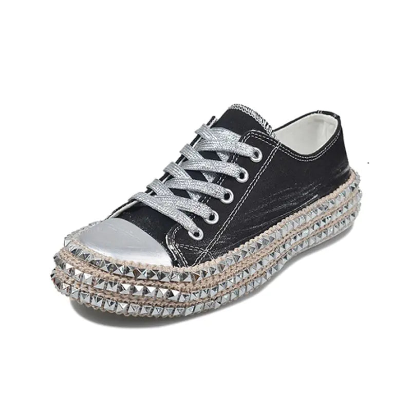 Leopard Print and Black Bling Canvas Shoes