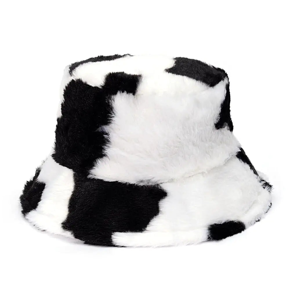 Winter Cow Leopard Faux Fur Bucket Hats