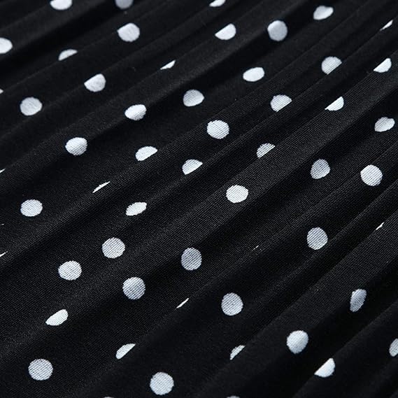 Polka Dot Elastic High Waist Pleated Midi Skirts