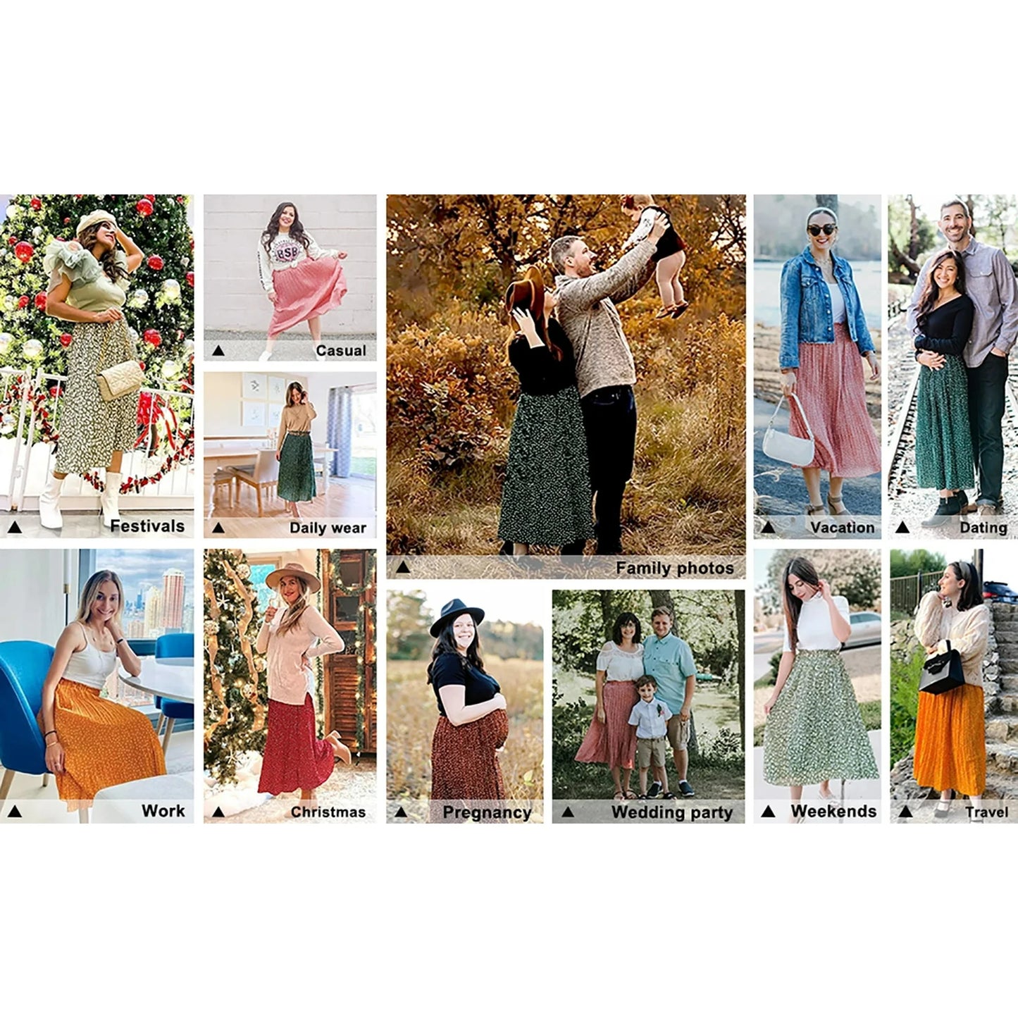 Polka Dot Elastic High Waist Pleated Midi Skirts